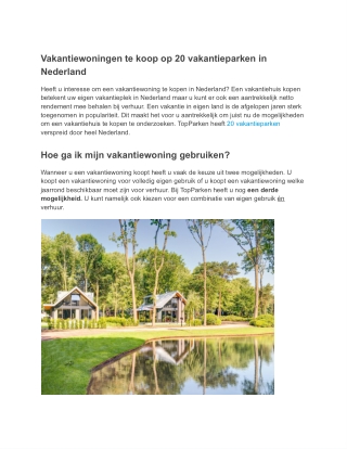 Vakantiewoning kopen in Nederland