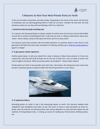 Hire yacht in Goa| Yacht for Private Parties in Goa - Luxury Rental