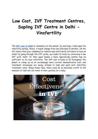 Low Cost, IVF Treatment Centres, Sapling IVF Centre in Delhi - Vinsfertility