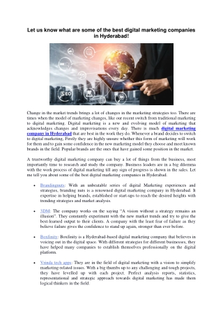 Let us know what are some of the best digital marketing companies in Hyderabad