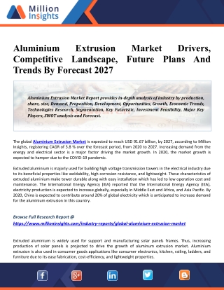 Aluminium Extrusion Market 2027 Global Industry Size, Share, Revenue, Business