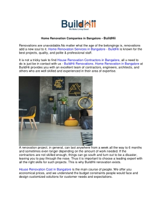 Home Renovation Companies in Bangalore - BuildHii