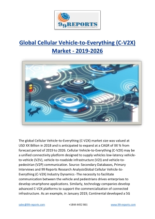 Global Cellular Vehicle-to-Everything (C-V2X) Market - 2019-2026
