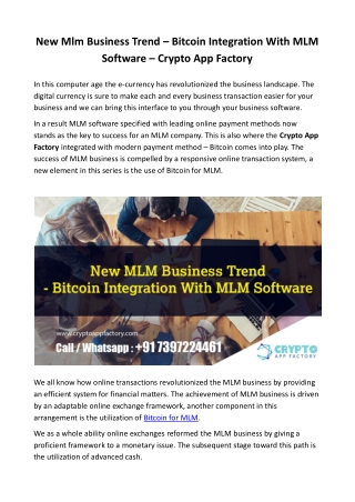 New Mlm Business Trend – Bitcoin Integration With MLM Software - Crypto App Factory