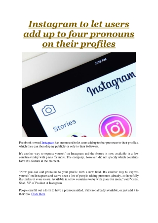 Instagram to let users add up to four pronouns on their profiles