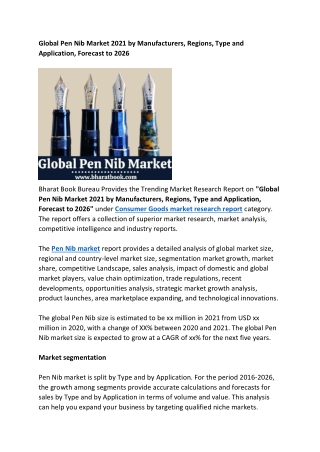 Global Pen Nib Market Forecast 2021-2026 | Bharat Book Bureau