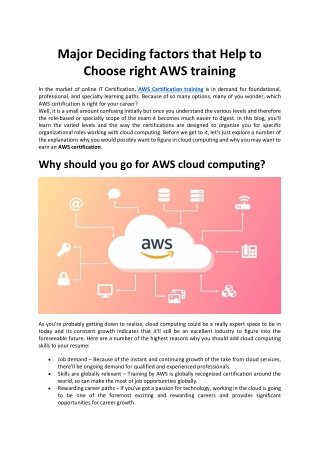 Major Deciding factors that Help to Choose right AWS training