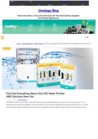 Find Out Everything About Kent RO Water Purifier AMC Services Near You