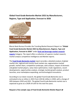 Global Food Grade Bentonite Market 2021 Research Report 2026