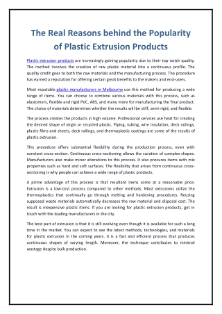 The Real Reasons behind the Popularity of Plastic Extrusion Products