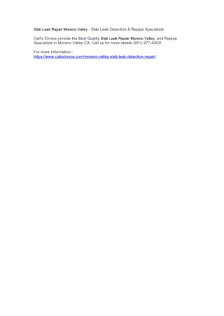 Slab Leak Repair Moreno Valley - Slab Leak Detection & Repipe Specialists