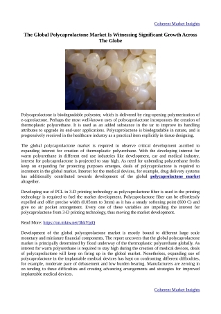 Polycaprolactone Market - Global Opportunity Analysis, Industry Trends