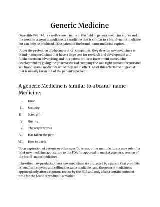 Generic Medicine in India