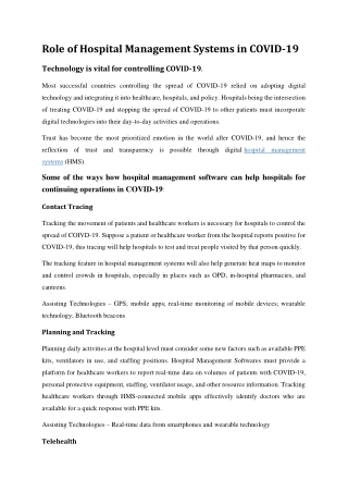 Role of Hospital Management Systems in COVID-19