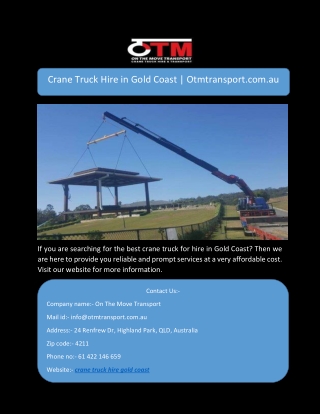 Crane Truck Hire in Gold Coast | Otmtransport.com.au