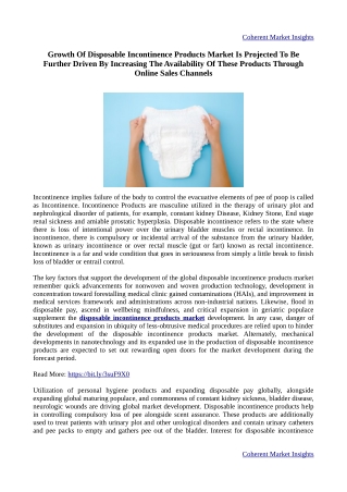 Disposable Incontinence Products Market Report, Size, Share, Growth, Trends