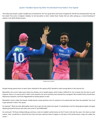 Jaydev Unadkat Opens Up After Overlooked From India