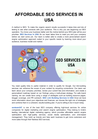 AFFORDABLE SEO SERVICES IN USA