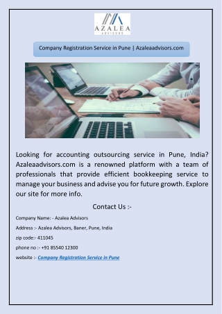 Company Registration Service in Pune | Azaleaadvisors.com