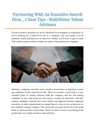 Partnering With An Executive Search Firm _ 3 Best Tips - WalkWater Talent Advisors