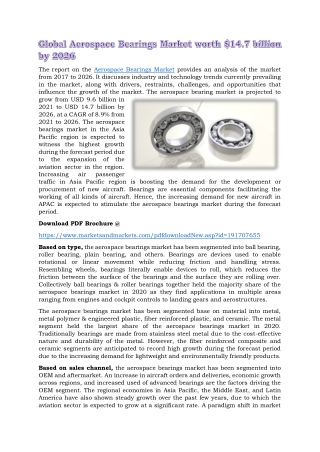 Global Aerospace Bearings Market worth $14.7 billion by 2026