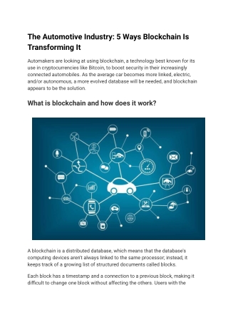 The Automotive Industry: 5 Ways Blockchain Is Transforming It