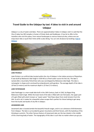Travel Guide to the Udaipur by taxi 4 lakes to visit in and around Udaipur