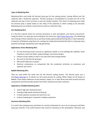 Types of Metalizing Wire