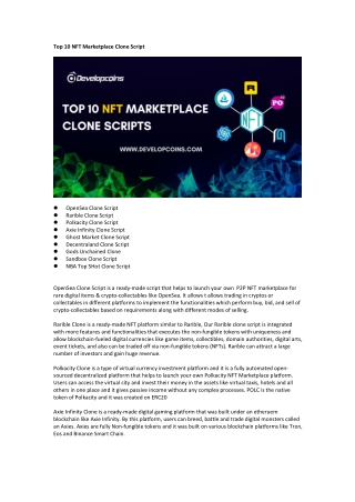 Top 10 NFT Marketplace Clone Script