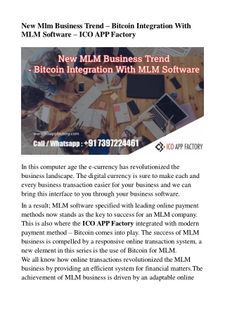 New Mlm Business Trend – Bitcoin Integration With MLM Software - ICO APP Factory