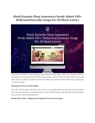 Hindi Karaoke Shop Announces Newly Added 100  Bollywood Karaoke Songs For All Music Lovers