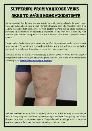 Suffering From Varicose Veins   Need to Avoid Some Foodstuffs