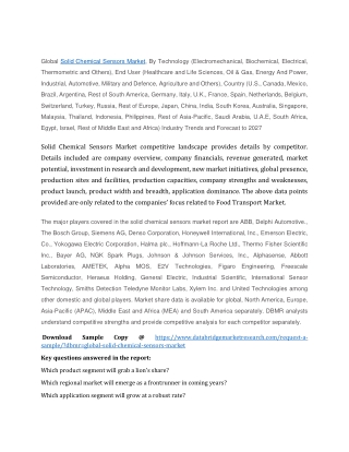 Solid Chemical Sensors Market Demands, Analysis, Size, Trends, Revenue by 2027