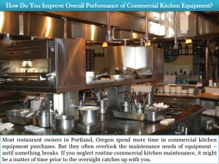 How Do You Improve Overall Performance of Commercial Kitchen Equipment