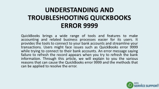 UNDERSTANDING AND TROUBLESHOOTING QUICKBOOKS ERROR 9999