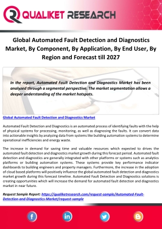 Global Automated Fault Detection and Diagnostics Market, By Component, By Application, By End User, By Region and Foreca
