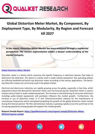 Global Distortion Meter Market, By Component, By Deployment Type, By Modularity, By Region and Forecast till 2027