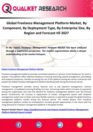 Global Freelance Management Platform Market, By Component, By Deployment Type, By Enterprise Size, By Region and Forecas
