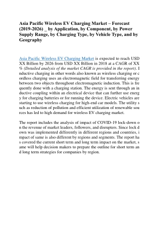 Asia Pacific Wireless EV Charging Market