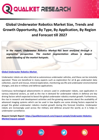 Global Underwater Robotics Market Size, Trends and Growth Opportunity, By Type, By Application, By Region and Forecast t