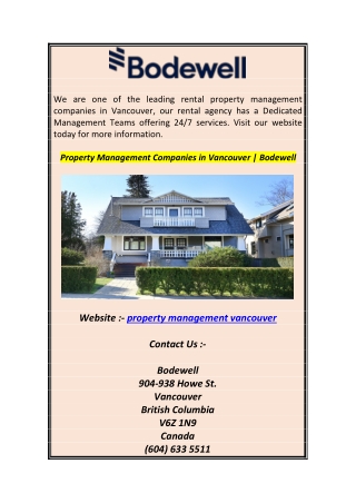 Property Management Companies in Vancouver  Bodewell.