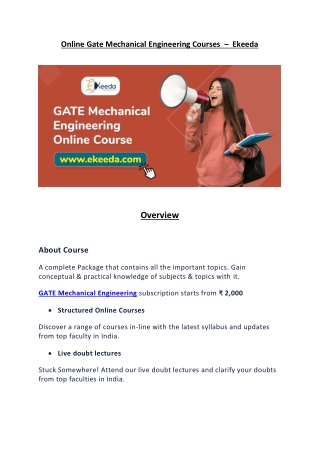 GATE Mechanical Engineering - Ekeeda Online Coaching