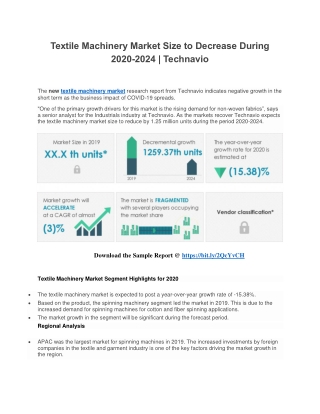 Textile Machinery Market Size to Decrease During 2020