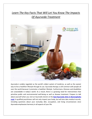 Learn The Key Facts That Will Let You Know The Impacts Of Ayurveda Treatment