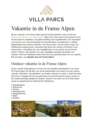 Vakantie Franse Alpen - Villa Parcs