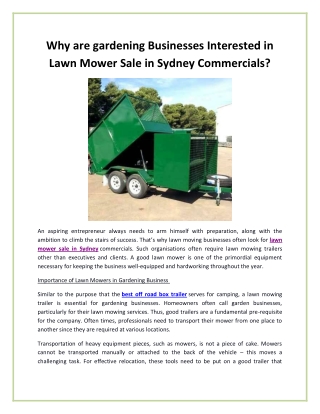 Why are gardening Businesses Interested in Lawn Mower Sale in Sydney Commercials