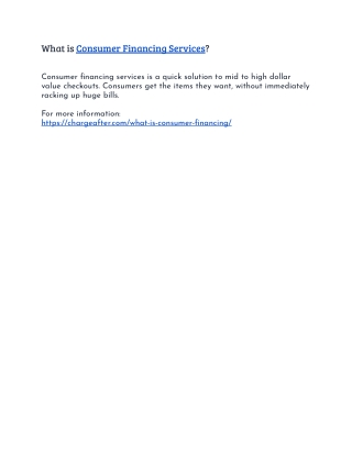 What is Consumer Financing