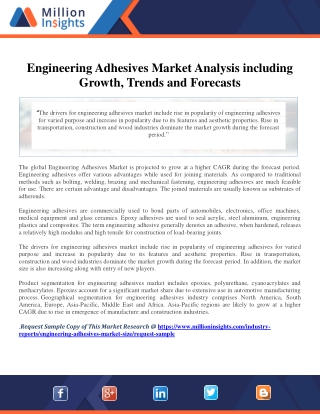 Engineering Adhesives Market Analysis including Growth, Trends and Forecasts