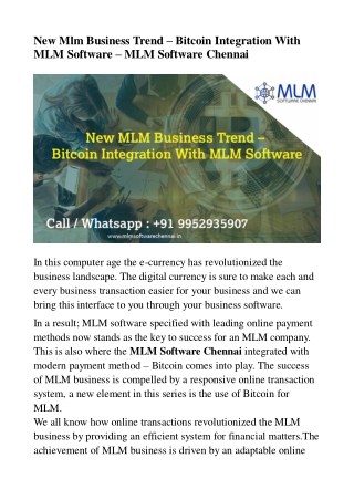 New Mlm Business Trend – Bitcoin Integration With MLM Software - MLM Software Chennai