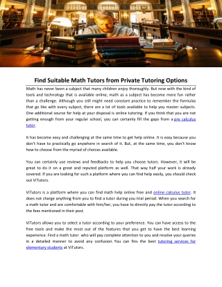 Find Suitable Math Tutors from Private Tutoring Options